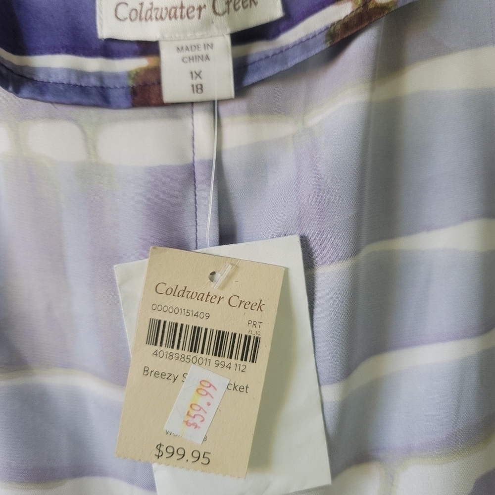 Coldwater Creek 1x/18 Watercolor Stripe Cropped Dolman Blouse Shirt Top - Picture 2 of 4